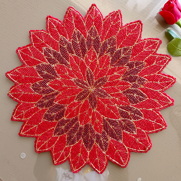 HM Red Flower Beads Table Mat (Set of 6)