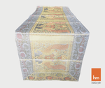 Brocade Peacock Silk Table Runner - Light Beige, Gold in color - hmindistyle