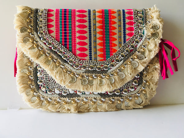Lucy Boho Clutch, Sustainable Jute Fabric