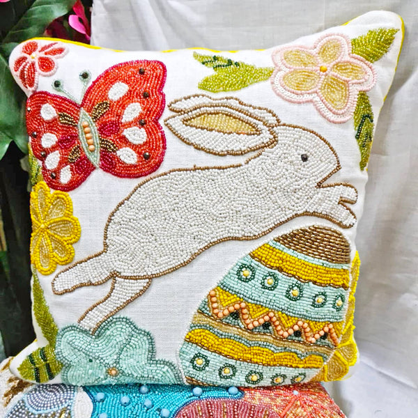 Bunny with Easter Egg Beads Cushion Cover