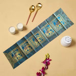 Brocade Elephant Silk Table Runner - Blue, Gold in color - hmindistyle