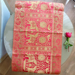 Brocade Elephant Silk Table Runner - Red, Gold in color - hmindistyle
