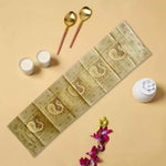 Brocade Peacock Silk Table Runner - Beige, Gold in color