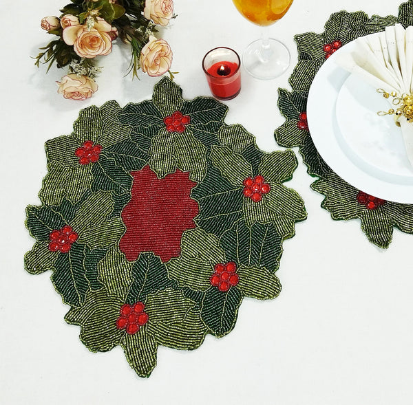HM Green Leaf Beads Table mats (Set of 6)