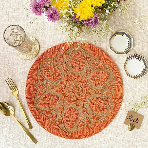 Mandala Round Beads Jute Table Mats (Set of 6)