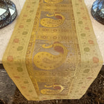 Brocade Peacock Silk Table Runner - Beige, Gold in color
