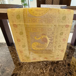 Brocade Peacock Silk Table Runner - Beige, Gold in color