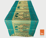 Brocade Silk Table Runner - Green, Gold in color - hmindistyle