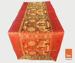Brocade Elephant Silk Table Runner - Red, Gold in color - hmindistyle